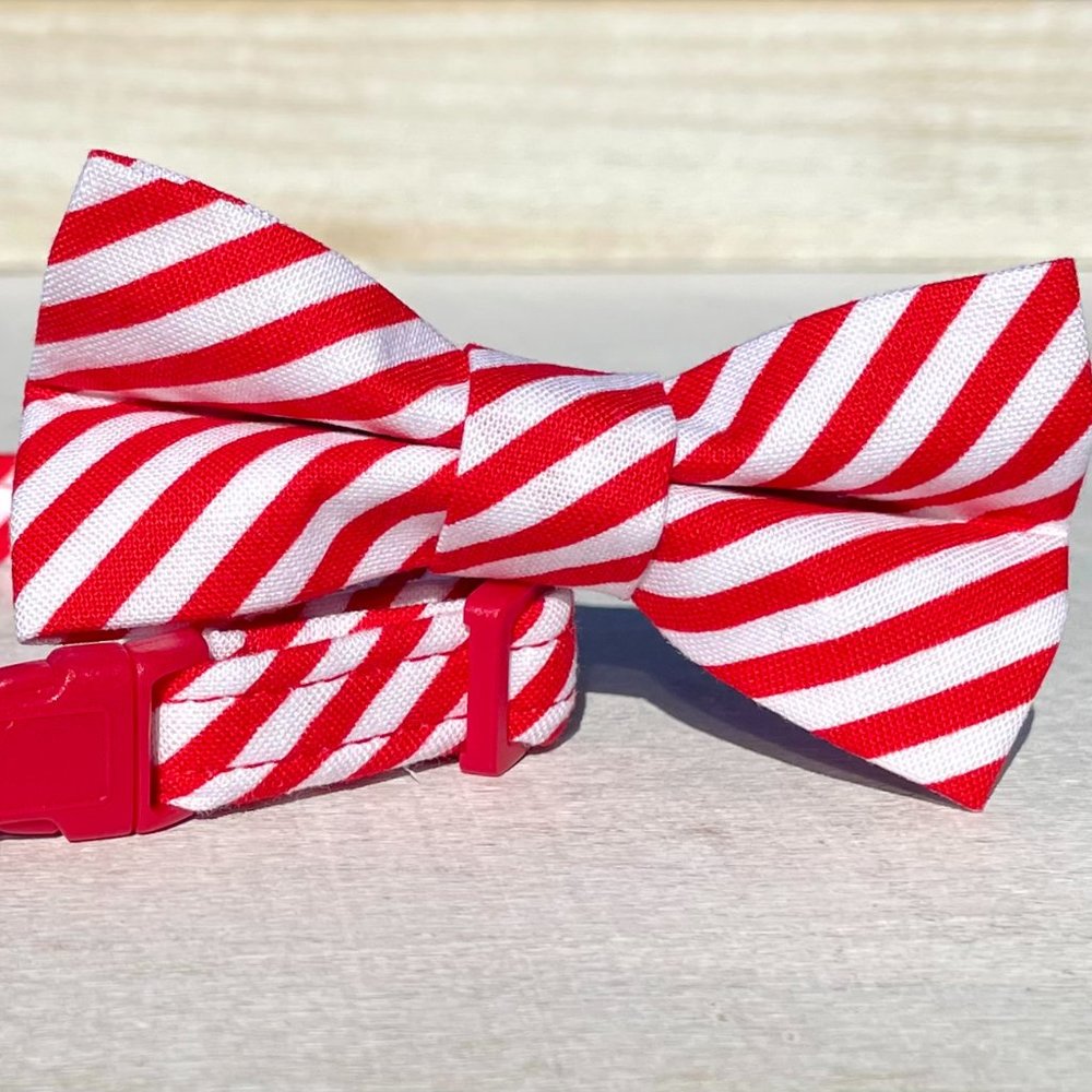 Cat Collar and Matching Bow Tie Peppermint Candy Cane Stripe Breakaway Buckle